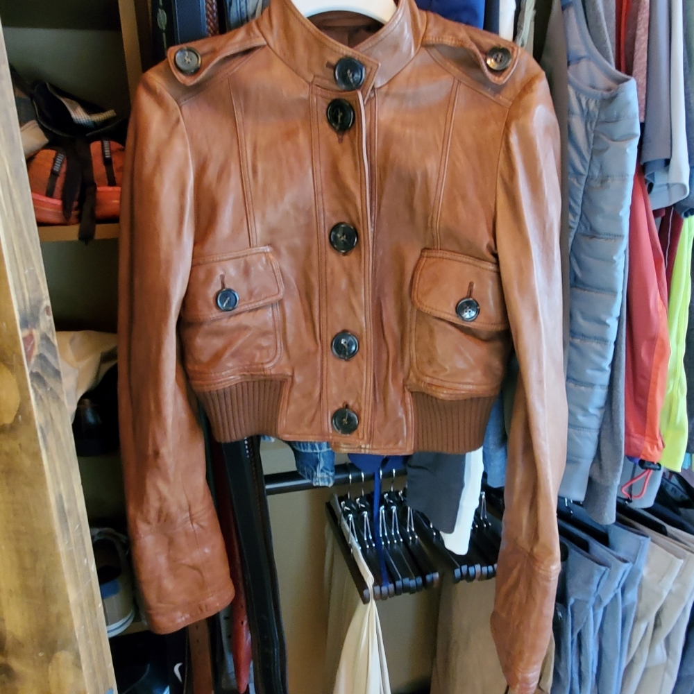 100% Authentic Burberry Cropped Lambskin Leather Jacket
